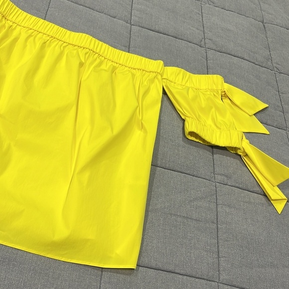Milly Bow Sleeve Details Off-the-Shoulder Elasticized Neckline Yellow Top Sz S - Picture 5 of 8